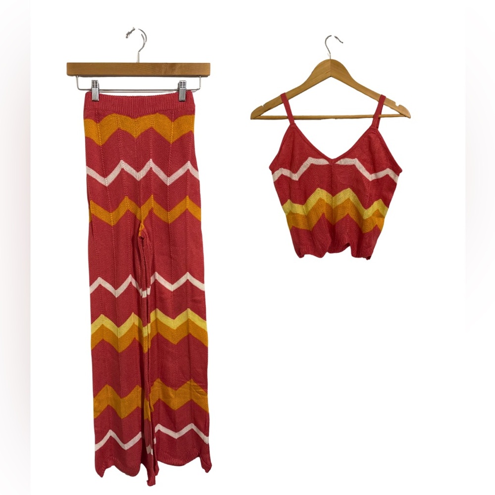 Chevron Knit Crop Tank & Wide-Leg Pants Set